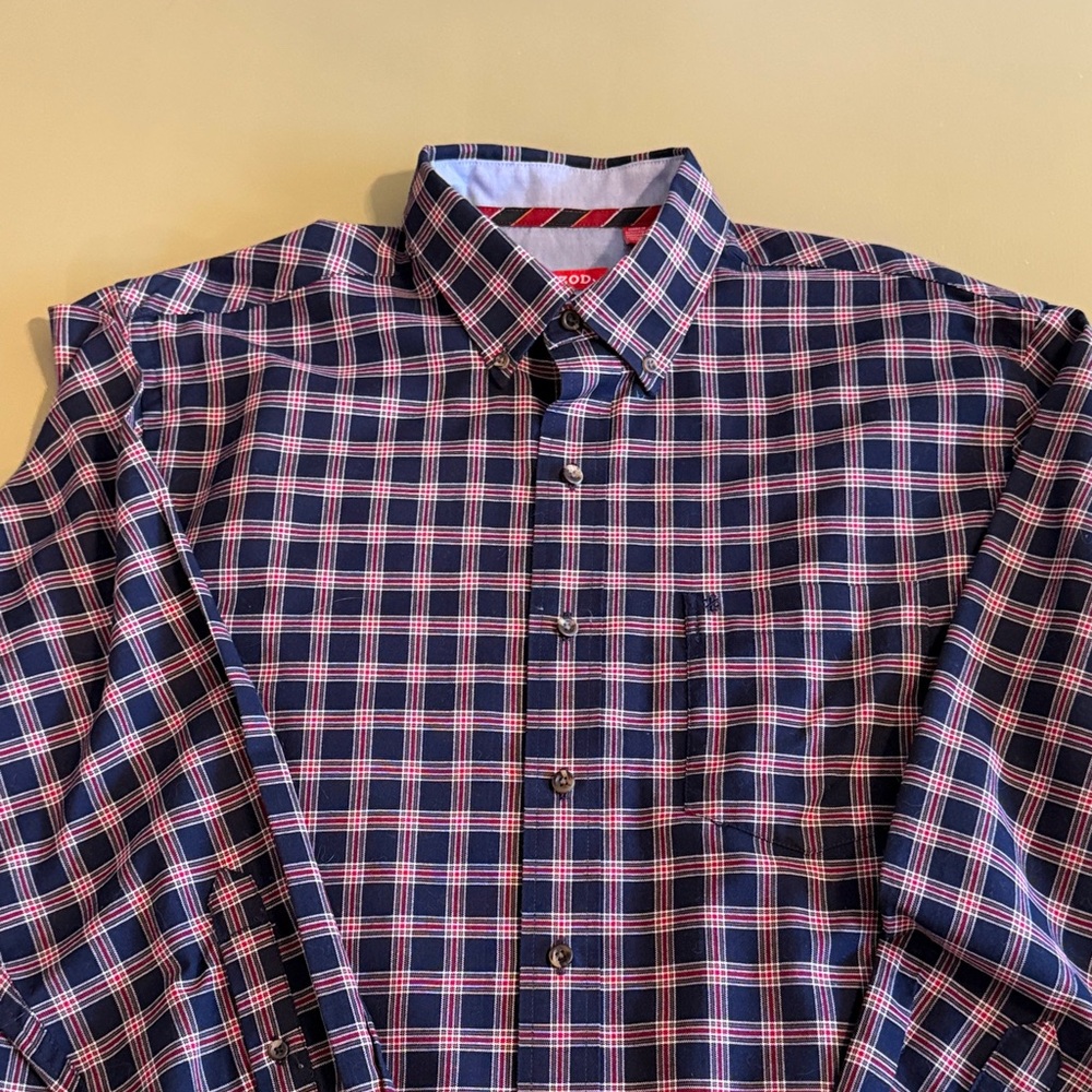 Izod Navy and Burgundy Checkered Shirt